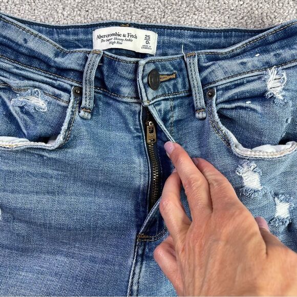Abercrombie Jeans Women's 23X25 Blue Skinny Ankle High Rise Curve Love Distress - Picture 3 of 13